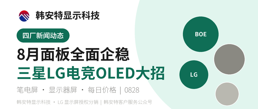 8月面板价格全面企稳：显示器屏9月续平，三星LG电竞OLED连放硬核大招