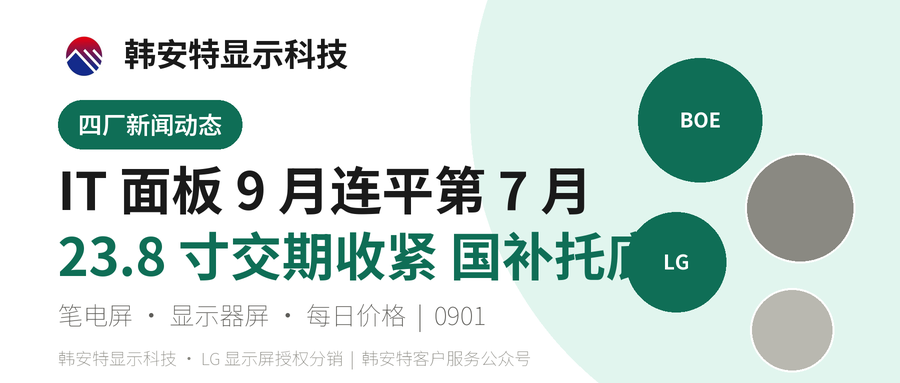 存储涨价压顶，IT 面板 9 月环比零涨跌 · 显示器屏守稳 笔电屏吃紧
